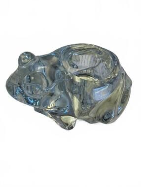 Indigo Frog Crystal Glass Votive Candle Holder approx 5"x4.5"